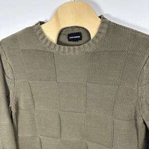 Lucky Brand Mens XL Olive Green Textured Checkerboard Knit Crewneck Sweater